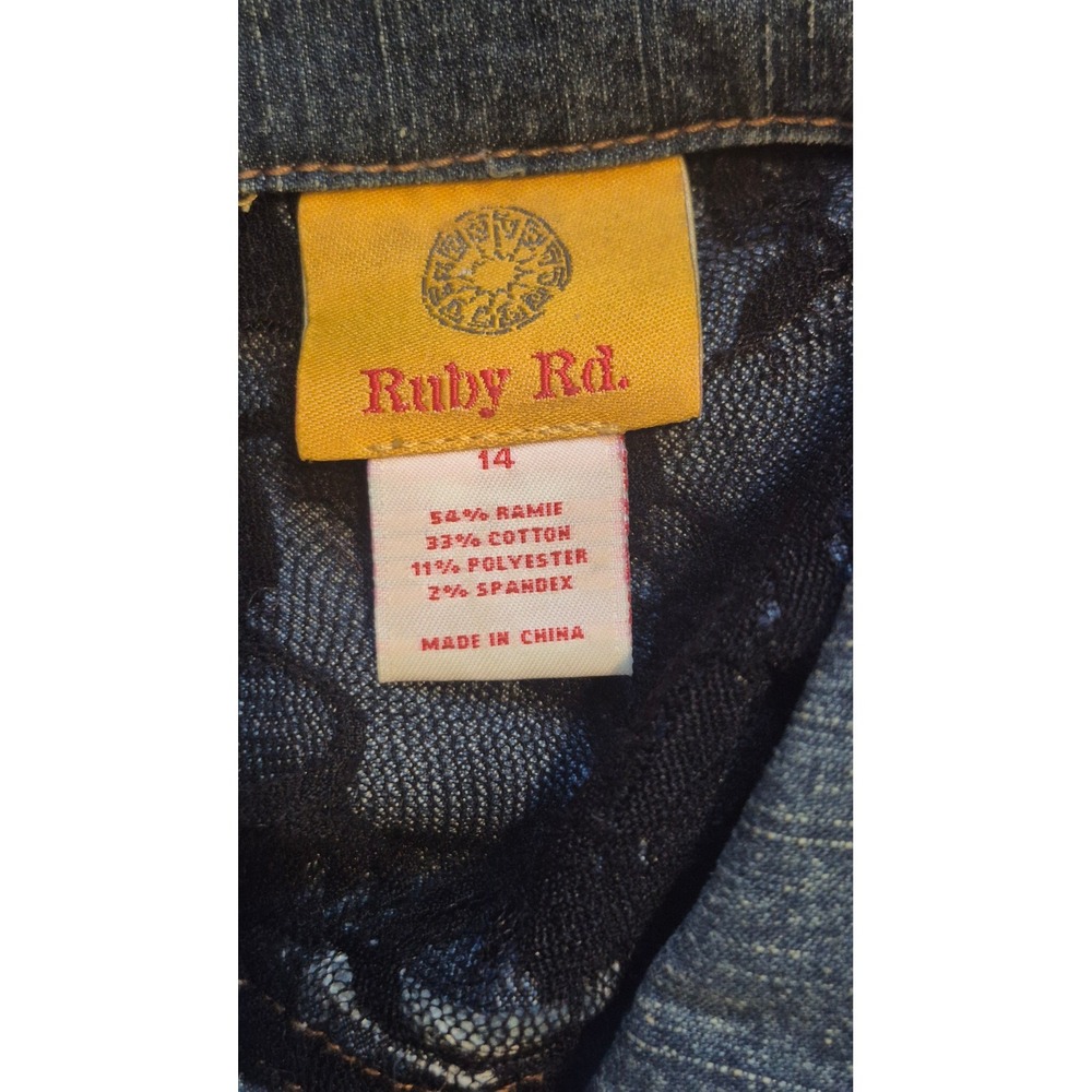 Boho Boutique Western Denim Jacket Embellished Embroidery Rhinestone Blue 14 L - Picture 10 of 12